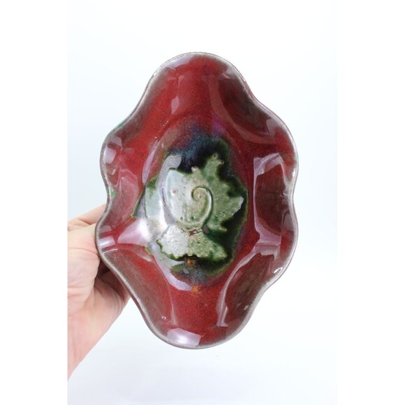 Pottery Bowl Red | Pottery Bowl Green| Wheel Thrown Whimsical Design | 8" - Picture 11 of 11